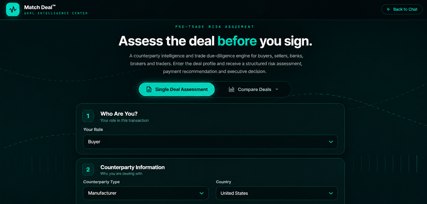 Match Deal Pro single deal assessment workflow